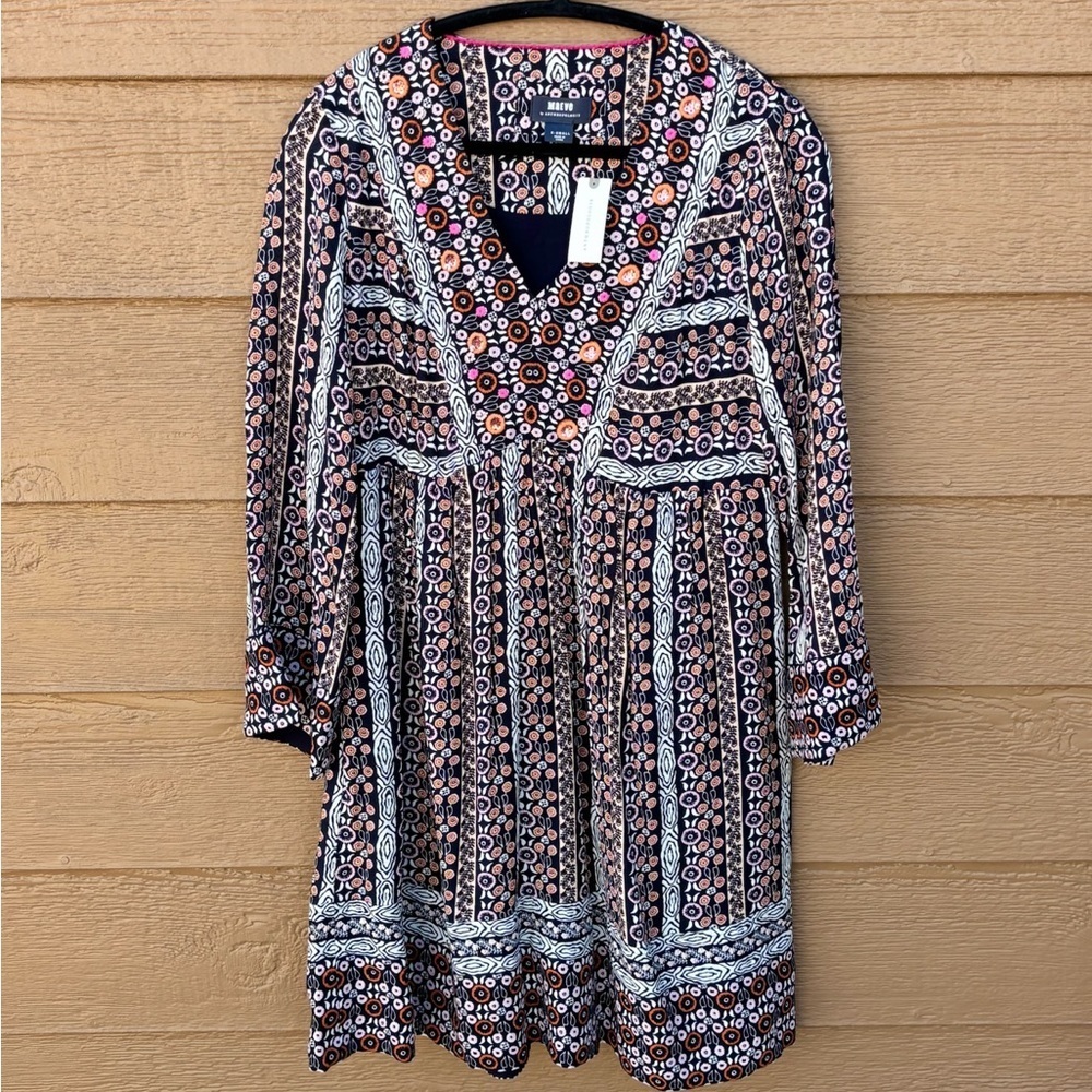 Anthropologie Maeve Naomi NWT Patterned Long-Sleeve Boho Dress Sz XS